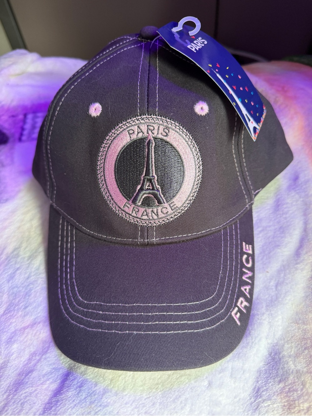 Paris France Baseball Cap with Embroidered Eiffel Tower
